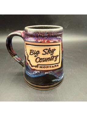 Whitefish Pottery 2019 Big Sky Country Montana Mug Drip Glaze Hand Thrown Purple